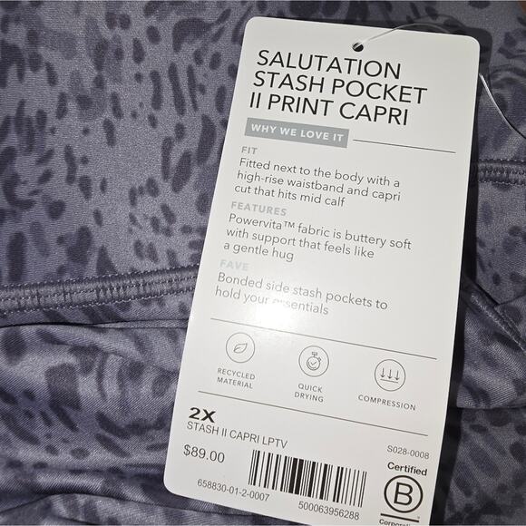 Athleta Salutation Stash Pocket II Printed Capri Plus Size 2XL Tempest‎ Violet - Picture 6 of 10